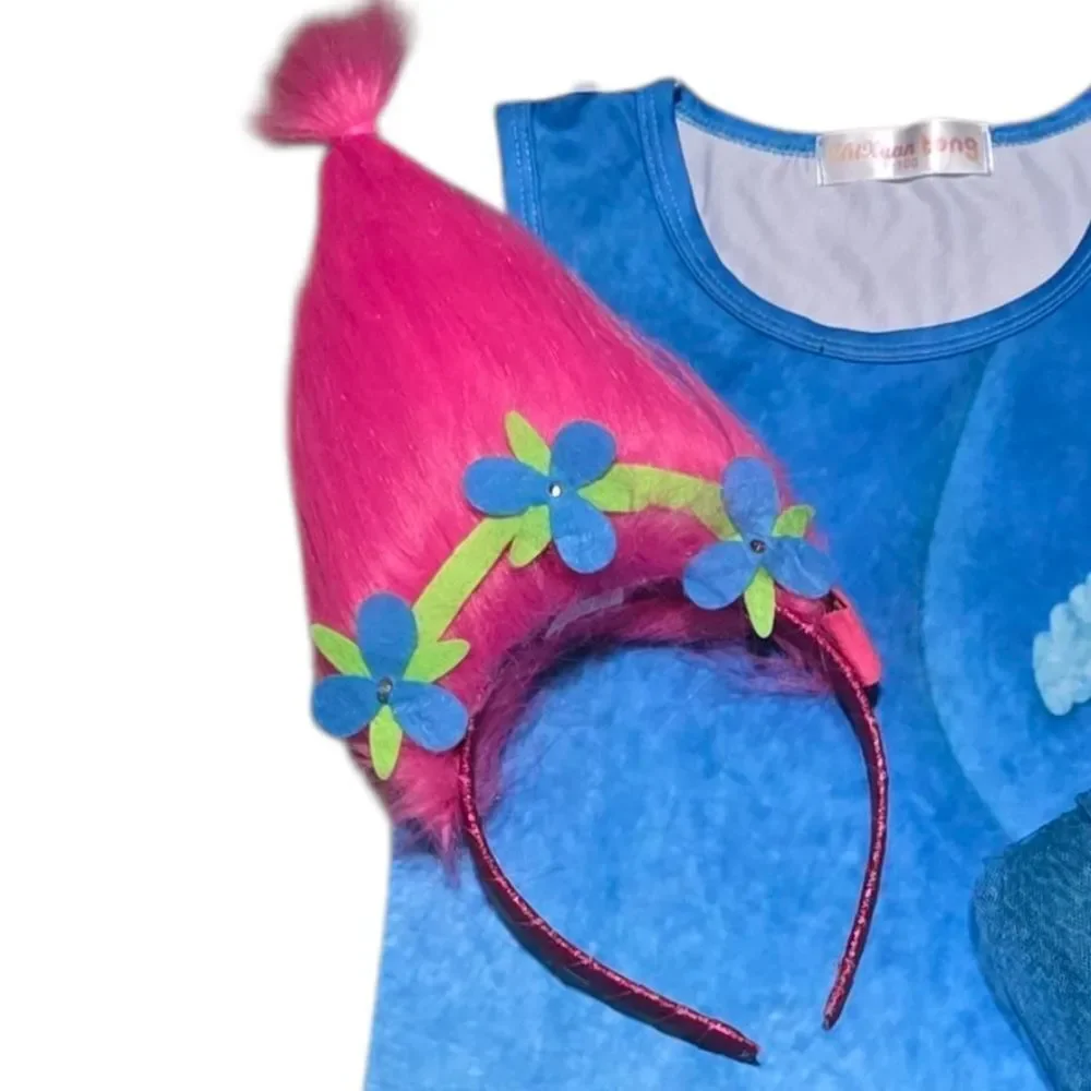 Girls Troll Costume With Sheer Cape And Light Up Headband